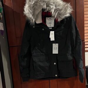 Hollister Black Jacket with Faux Fur Trim